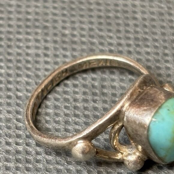 Vintage Turquoise Ring Southwestern Sterling Silver Mexico Size 6 - Picture 7 of 11